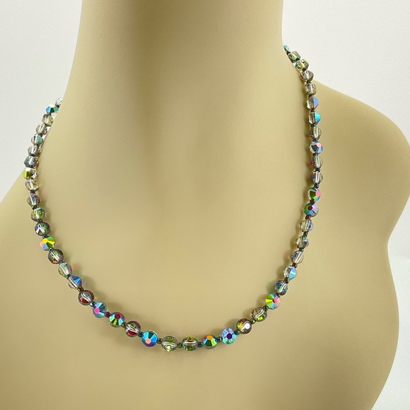 New Aurora Borealis Crystal Necklace, Handmade, BoHo, Coin Shape Beads, Festival - Picture 3 of 6